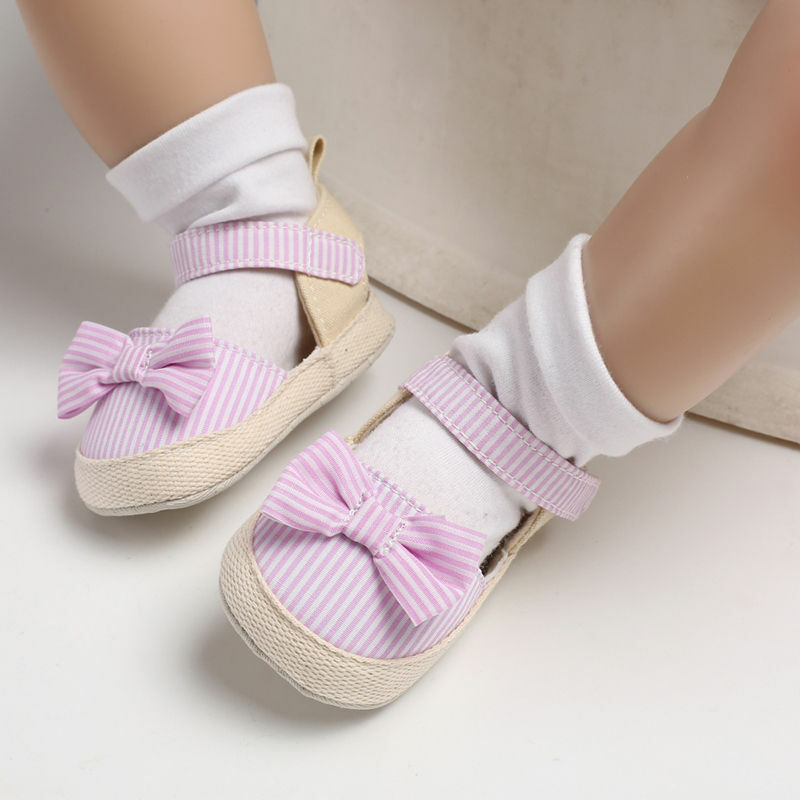 2022 Children Summer Shoes Newborn Infant Baby Girl Boy Soft Crib Shoes Infants Anti-slip Sneaker Striped Bow Prewalker 0-18M