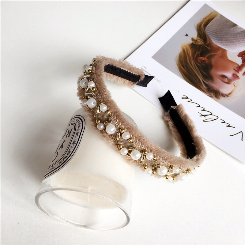 Accesorios para el cabello de perlas para mujer y niña, banda para el pelo con cuentas hechas a mano, Coleta, cinta para el pelo, diademas