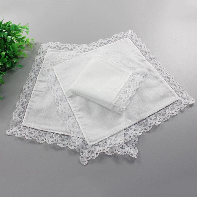Pañuelos de algodón bordados para mujer, pañuelo blanco con borde de encaje para boda, fiesta y banquete, 5 piezas