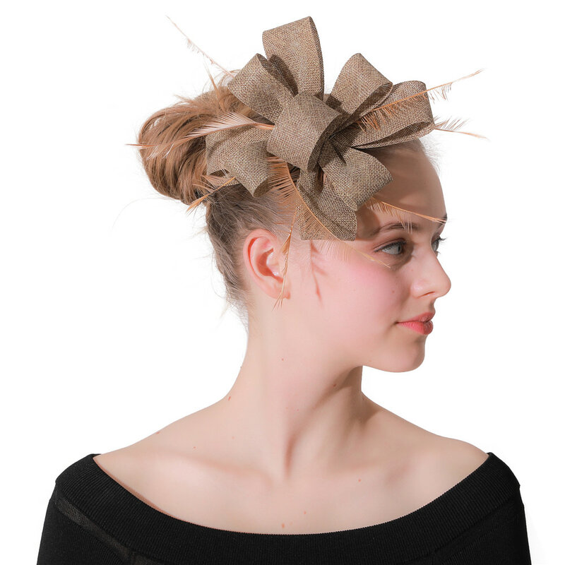 Imitazione Sianmay copricapo da donna elegante cappello da donna Fascinator cappello per capelli con accessori per capelli in piuma fantasia cappello per occasioni