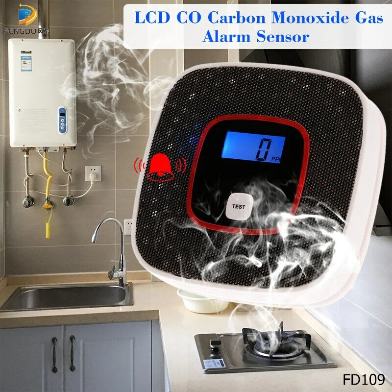 Display lcd co detector de monóxido carbono alarme sensor envenenamento gás tester voz humana aviso detector para o sistema alarme