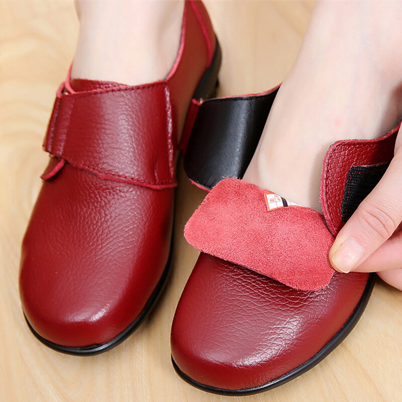 Zapatos planos de cuero genuino para mujeres cómodos 2019 PRIMAVERA/otoño Oxfords Hook Loop Ladies leather zapato grande 35-43