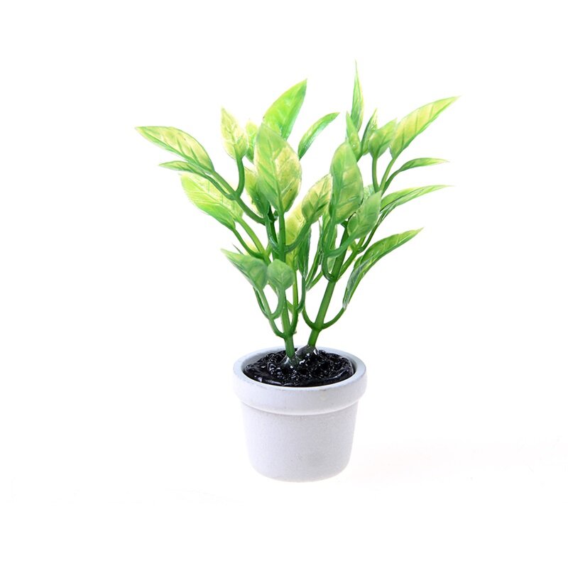 Mini árvore verde em vaso para casa de bonecas 1:12, miniatura planta verde em vaso, móveis para casa de boneca, decoração de casa, simulação de plantas em vasos