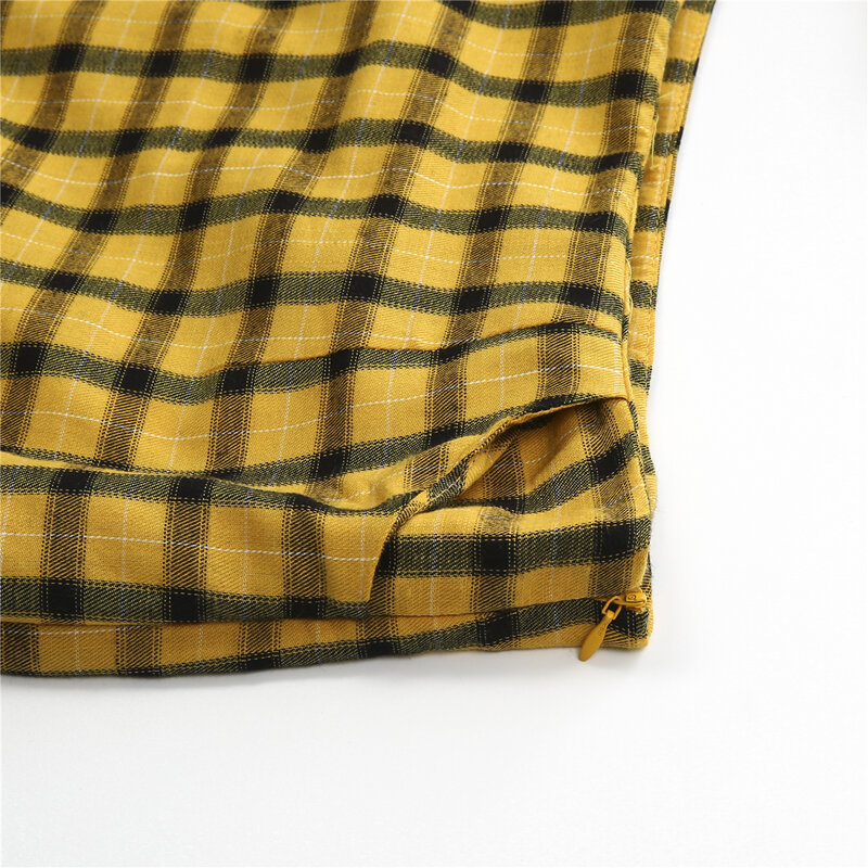Moda feminina doce verão roupas definir fora do ombro ruched amarelo xadrez magro curto comprimento topos mini lápis saias