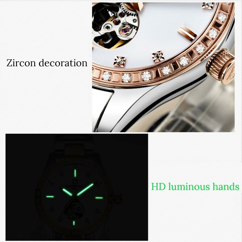 Montre femme 2020 karnawał automatyczny zegarek kobiety kalendarz moda kobiety zegarki Luminous wodoodporny Sapphire Relogio feminino