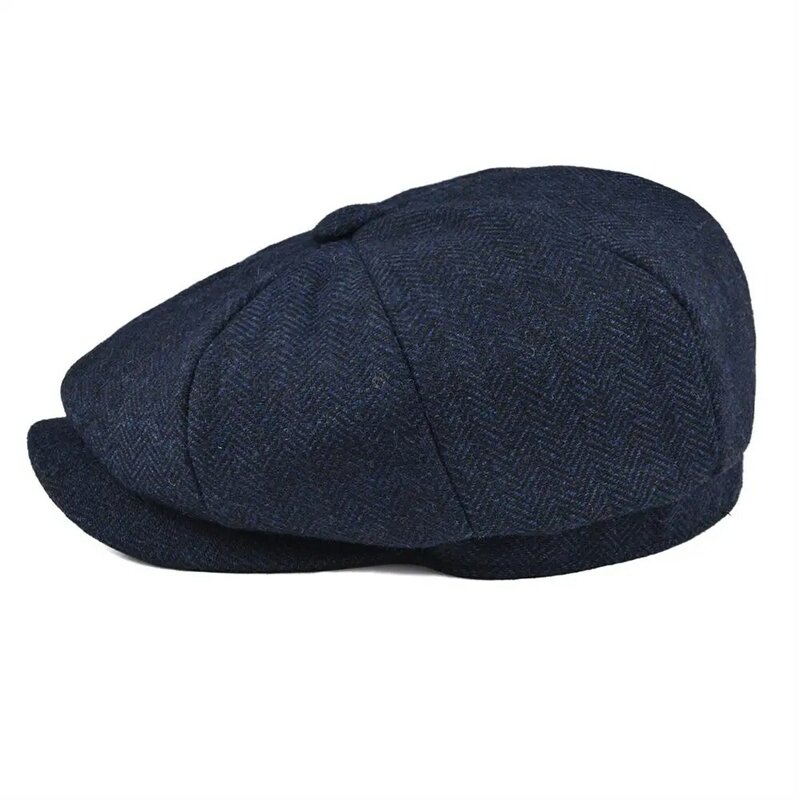 BOTVELA-Casquette gavroche à chevrons en tweed de laine pour hommes et femmes, casquettes plates de chauffeur de taxi, chapeau béret, bleu marine, panneau 8 quarts