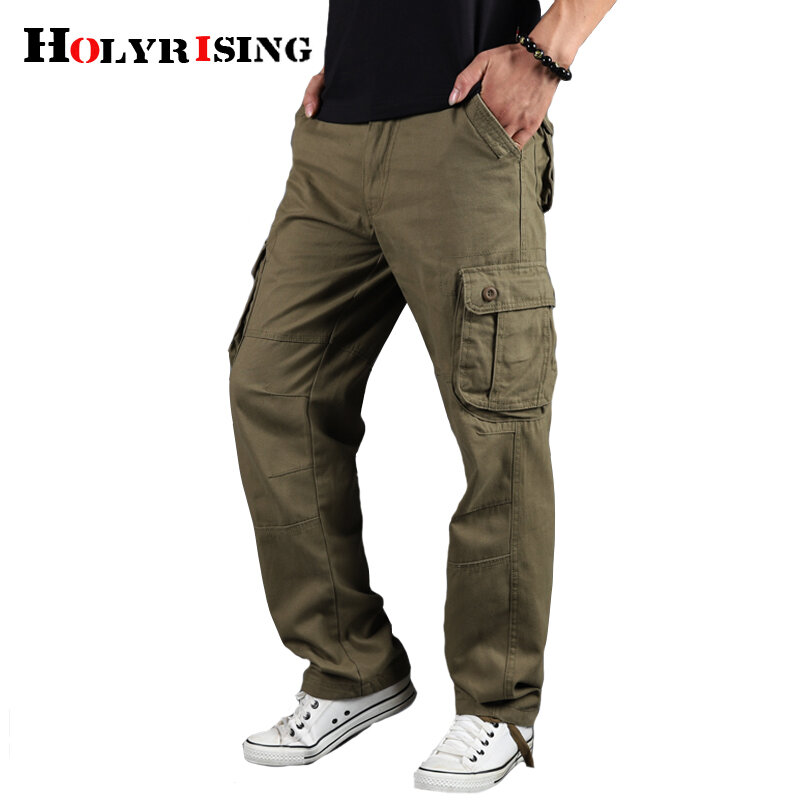 Holyrise hommes Cargo pantalon décontracté coton pantalon Multi poche Style militaire tactique pantalon mâle camouflage 90% coton pantalon 18671