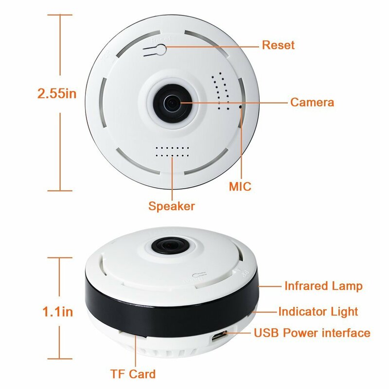 Mini cámara IP Wifi Kruiqi 1080P 360 grados cámara IP ojo de pez panorámica 2MP WIFI PTZ IP cámara de videovigilancia inalámbrica