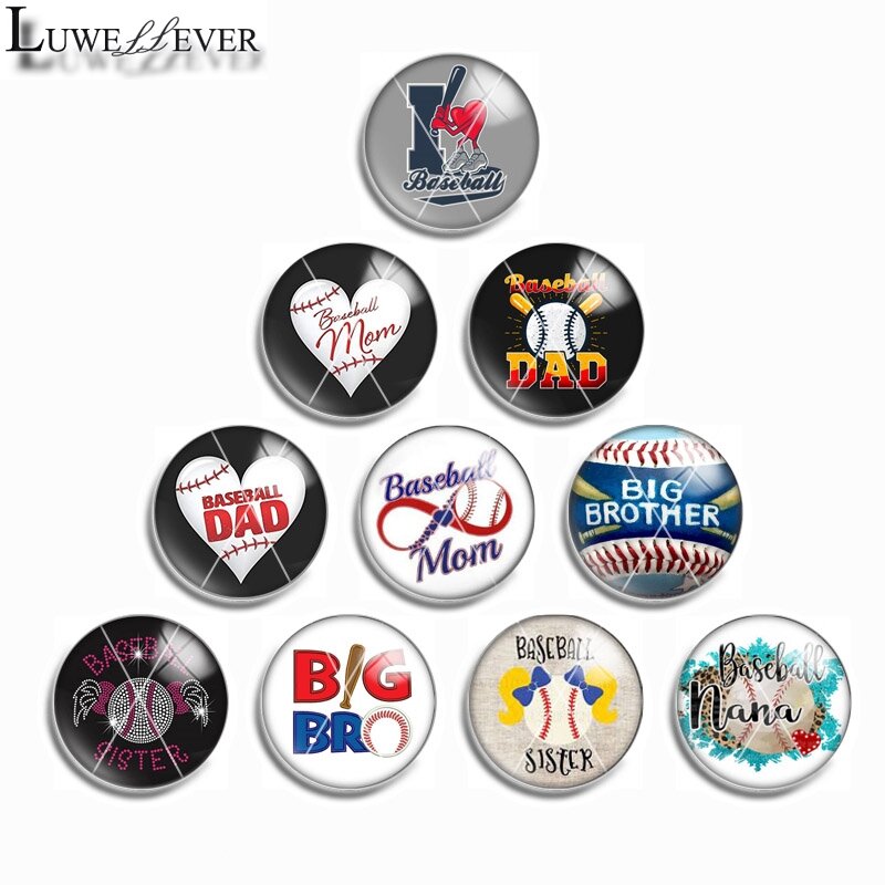 10mm 12mm 14mm 16mm 20mm 25mm 441 10 pz/lotto US Baseball Mix Round Glass Cabochon Jewelry trovare 18mm Snap Button Charm bracciale