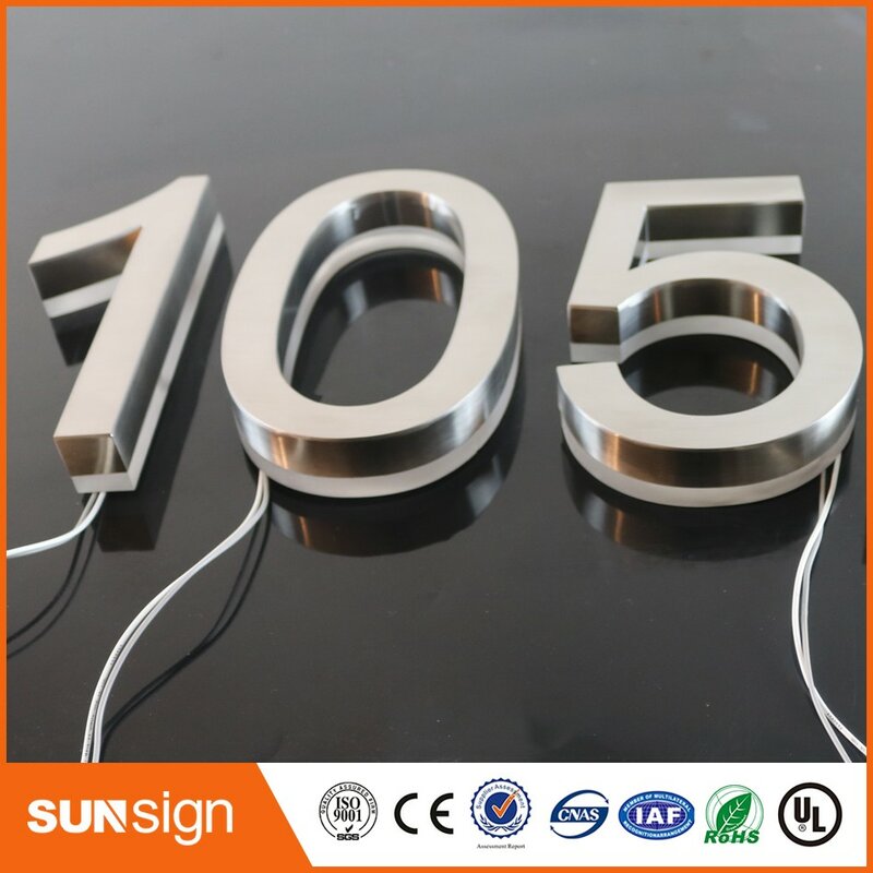 Placa de número de casa de acero inoxidable con retroiluminación LED personalizada