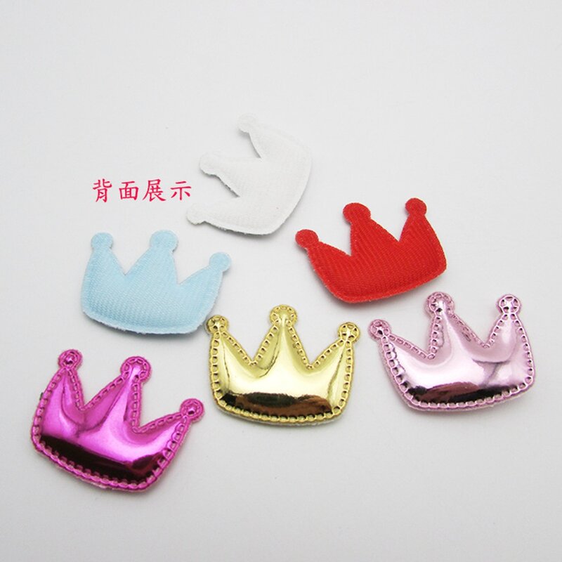 60pcs/lot Glossy Cute PU Princess Crown padded applique Crafts for headwear bag shoe garment DIY accessories 30MM*40MM