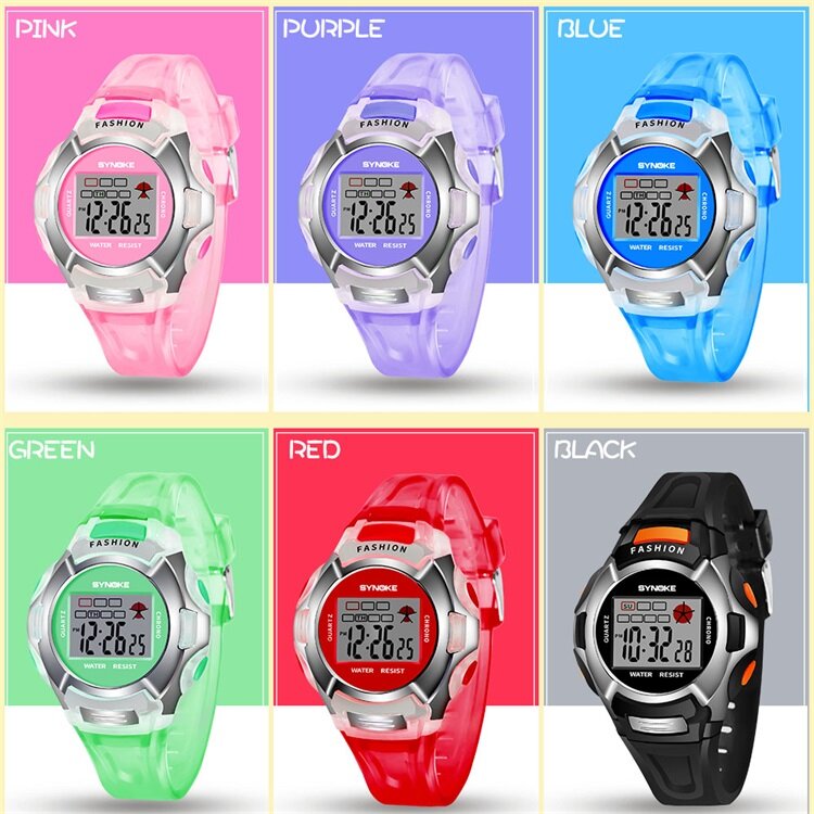 SYNOKE-Montre de sport numérique LED pour enfants, chronographe étanche, bracelet en silicone, montre-bracelet pour fille et garçon, horloge, chronomètre