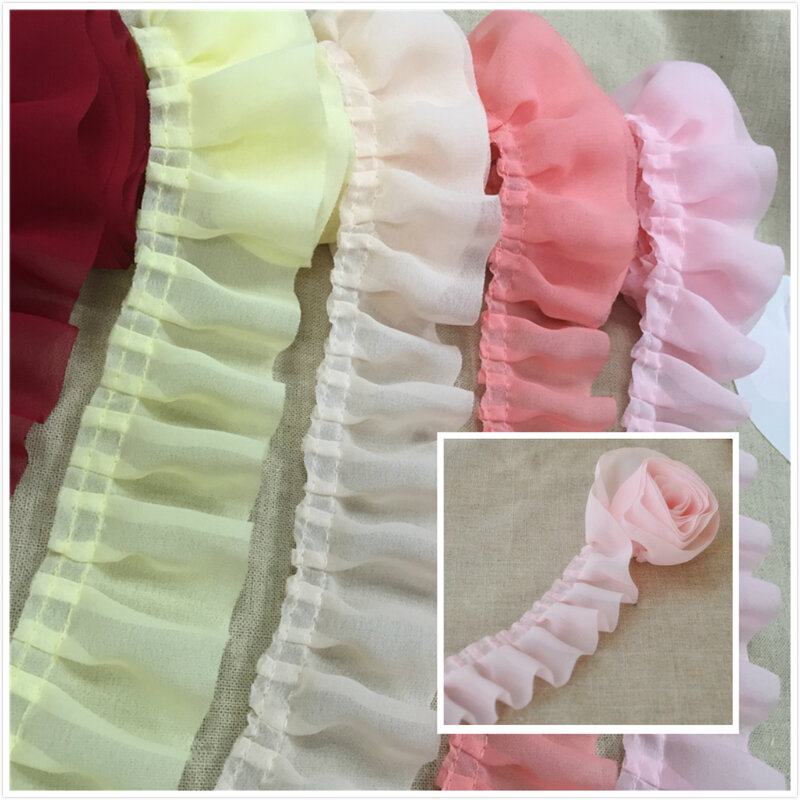 5CM Wide Multicolor Simple Pleated Soft Chiffon Tulle Lace Fabric DIY Clothing Dress Skirt Doll Clothes Edge Sewing Accessories