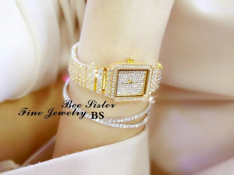 Reloj de cristal para mujer, relojes de diamantes de imitación, reloj de pulsera de acero inoxidable, 2019