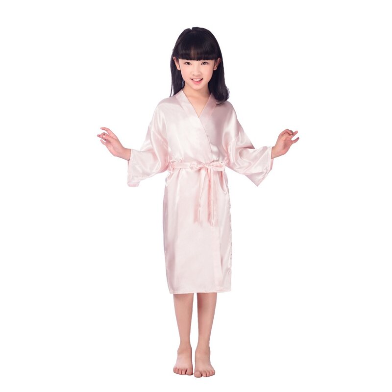 Robes Kimono en Satin Solide pour Enfant Fille, Vêtements de Nuit, pour Mariage, Spa, ixd'Anniversaire