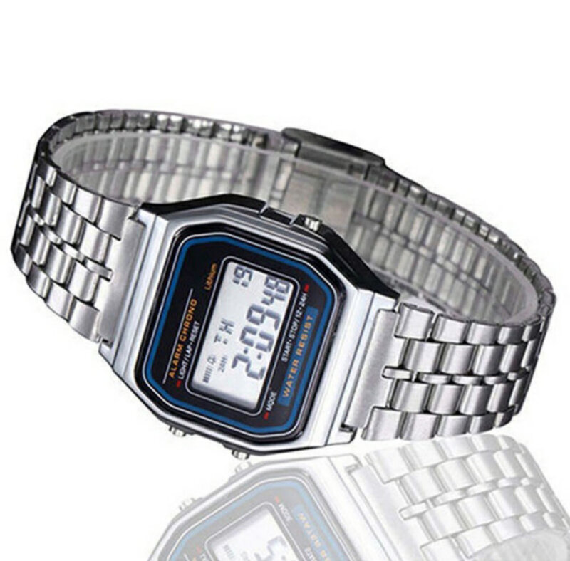 Luksusowy cyfrowy budzik i stoper ze stali nierdzewnej zegarek led kobiety mężczyźni moda zegarek na bransolecie zegar relogio feminino masculino