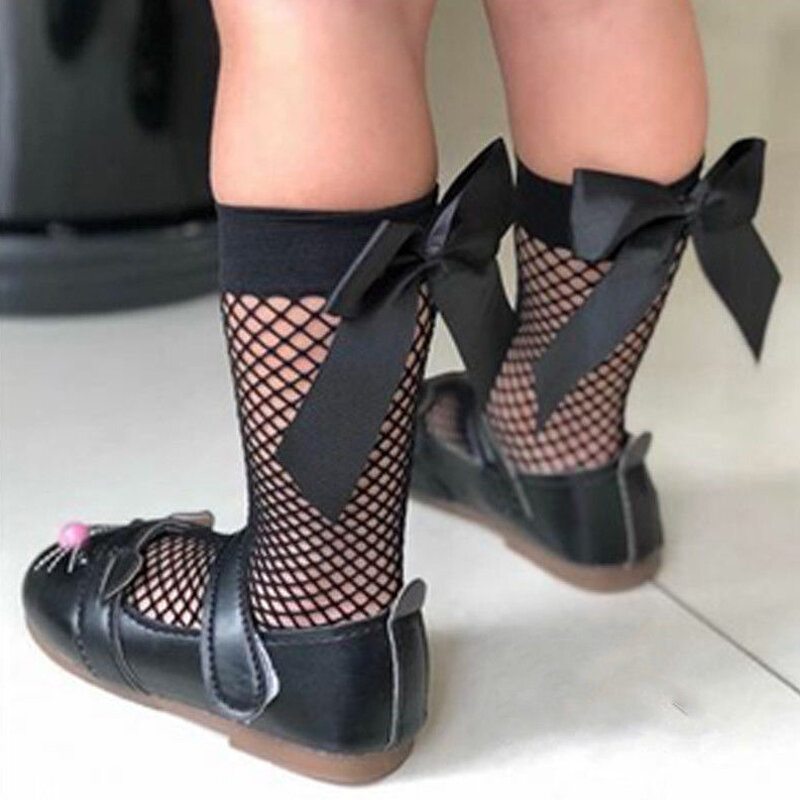 Casual Stretch Sheer Vintage Ruffle Bow-knot calze alte alla caviglia a rete calzini per bambini calzini Comfort in rete