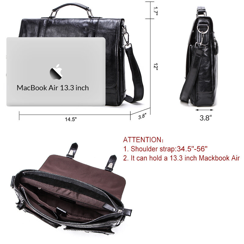 CONTACT'S-maletín de cuero vegetal para hombre, bolso de mano para ordenador portátil de 13 pulgadas, ipad grande, vintage, de negocios, color negro