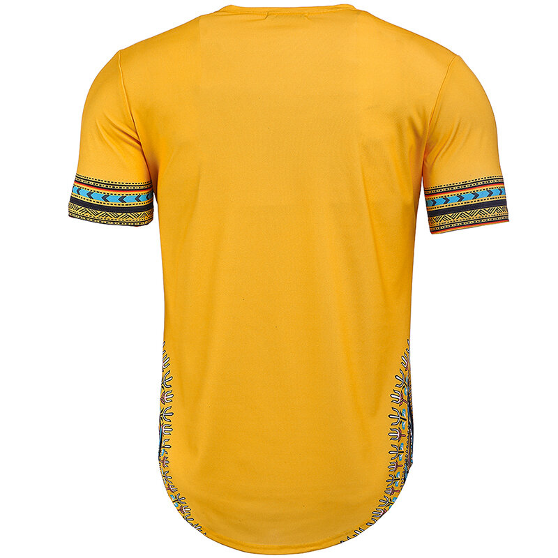 2019 African Style Print Men's Dashiki Tee Shirt Round Neck Yellow Colorful Short Sleeve Pullover T-shirt Festival Top For Men