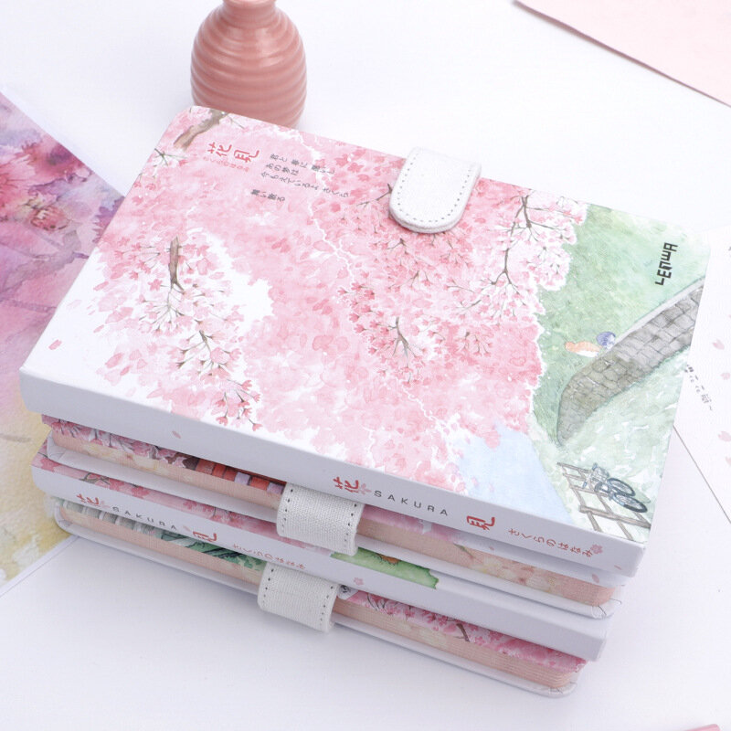Cuaderno de bocetos de frescura, bonito cuaderno diario con hebilla magnética de cerezo en flor Sakura