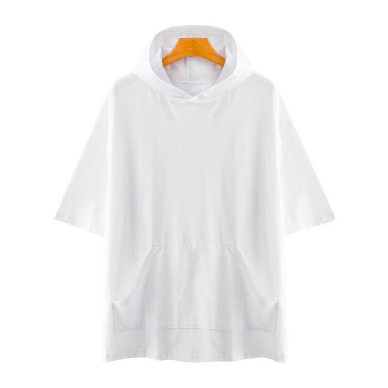 Camiseta holgada de manga corta para mujer, Top con capucha de color liso, talla grande, busto 144cm, 5XL, 6XL, 7XL, 8XL, 9XL, 5 colores