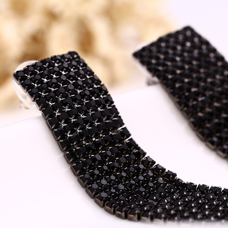 Brincos pretos cheios de strass vintage borla brincos de gota brincos de qualidade para mulheres joias de luxo brinco longo pendurado # e019