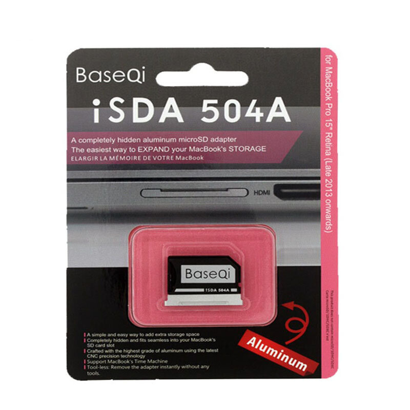 Baseqi alumínio invisível unidade micro sd/tf adaptador de cartão de memória para 15 polegadas macbook pro retina (final de 2013 para meados de 2015)