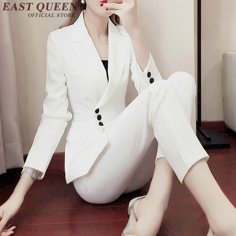Traje de negocios para mujer, blazer blanco y negro, trajes de negocios para mujer, diseños de uniforme de oficina a la moda, DD254
