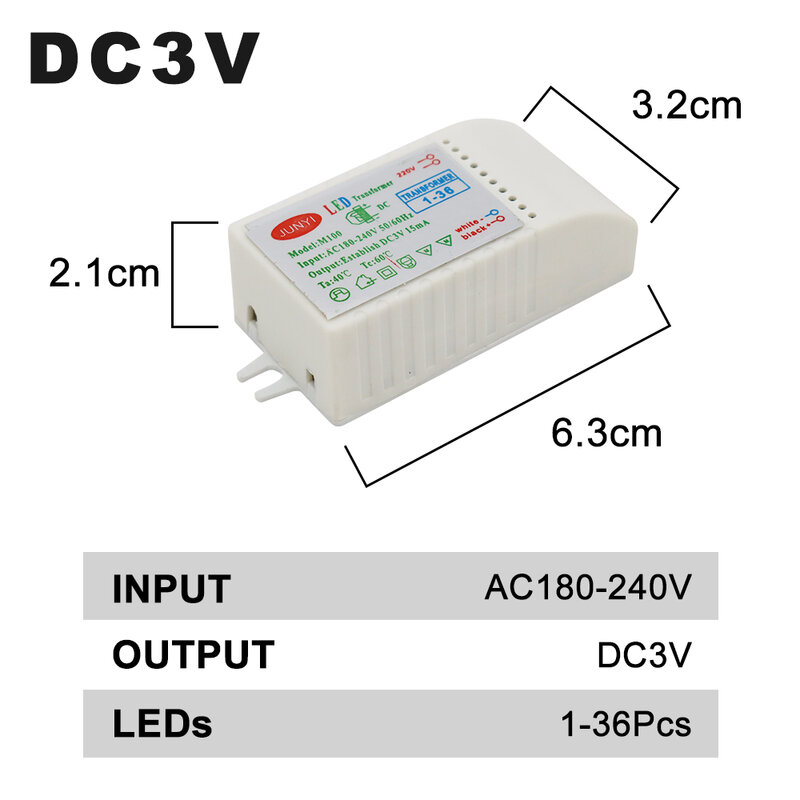 Светодиодный электронный трансформатор, 1-80 шт., 220 В до 3 В постоянного тока, низковольтный светодиодный контроллер, источник питания, светодиодный драйвер 15 мА для светодиода