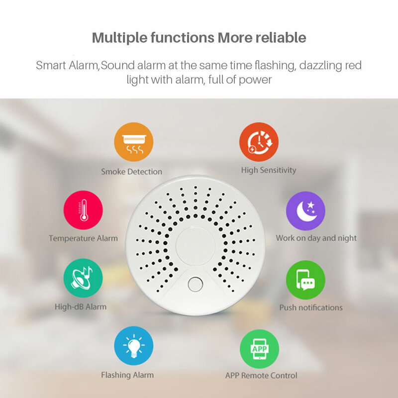 Smart Wifi Fire Smoke Temperature Sensor Wireless Smoke Temperature Detector Automation Home Security Alarm System Smart life