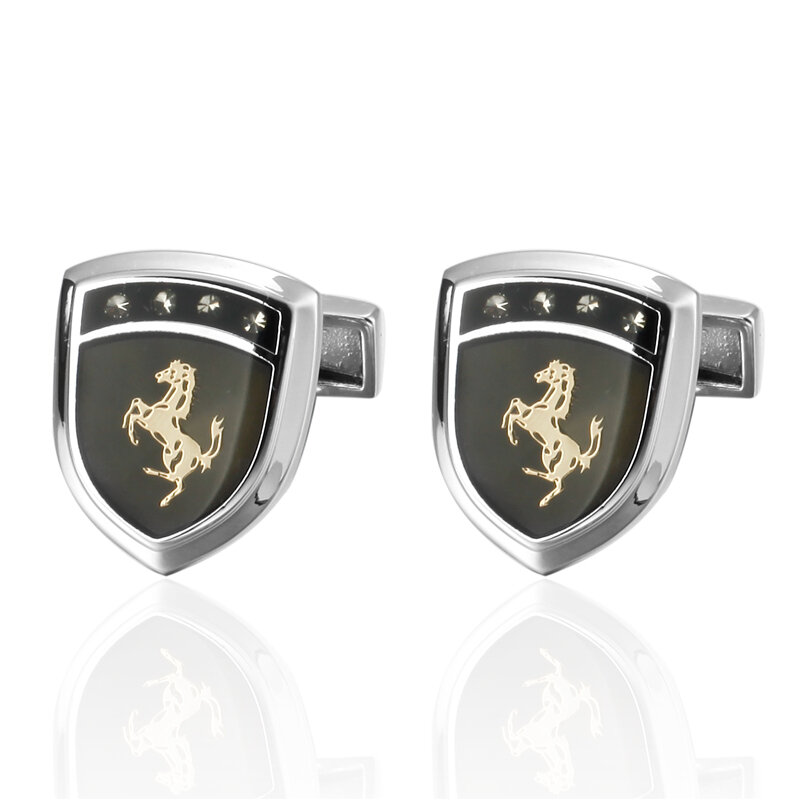WN Shield shaped белые кристаллические высококачественные брендовые золотые запонки «Лошадь», французская Мужская ювелирных изделий, рубашка, запонки