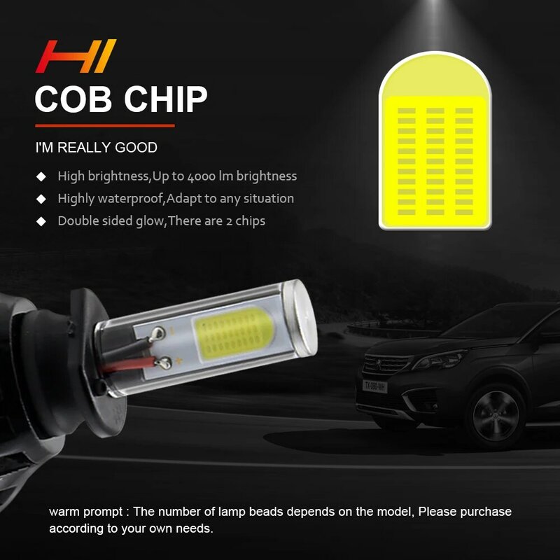 Faros delanteros LED para coche, bombillas COB de 4 lados, G5, H1, H3, H7, H11, H4, H27, HB3, HB5, 80W, 8000LM, 2 piezas