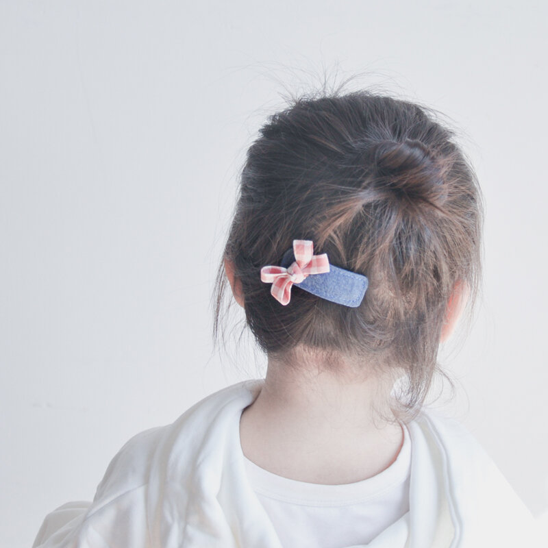 Wenig Bogen Nette Mädchen Nicht-woven Stoff Dreieck Grips Gitter Plaid Beugt Kinder Haar Clips Frische Haar pins Haar zubehör