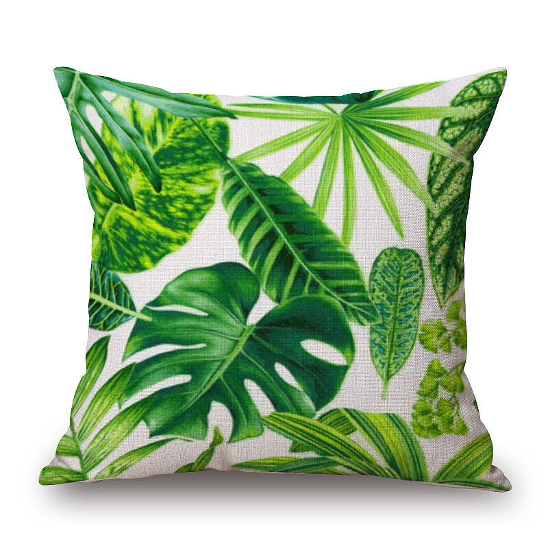 Funda de almohada verde para el hogar, cubierta de almohada fresca con diseño de hojas de árbol y plantas, uso en Hotel, pp20