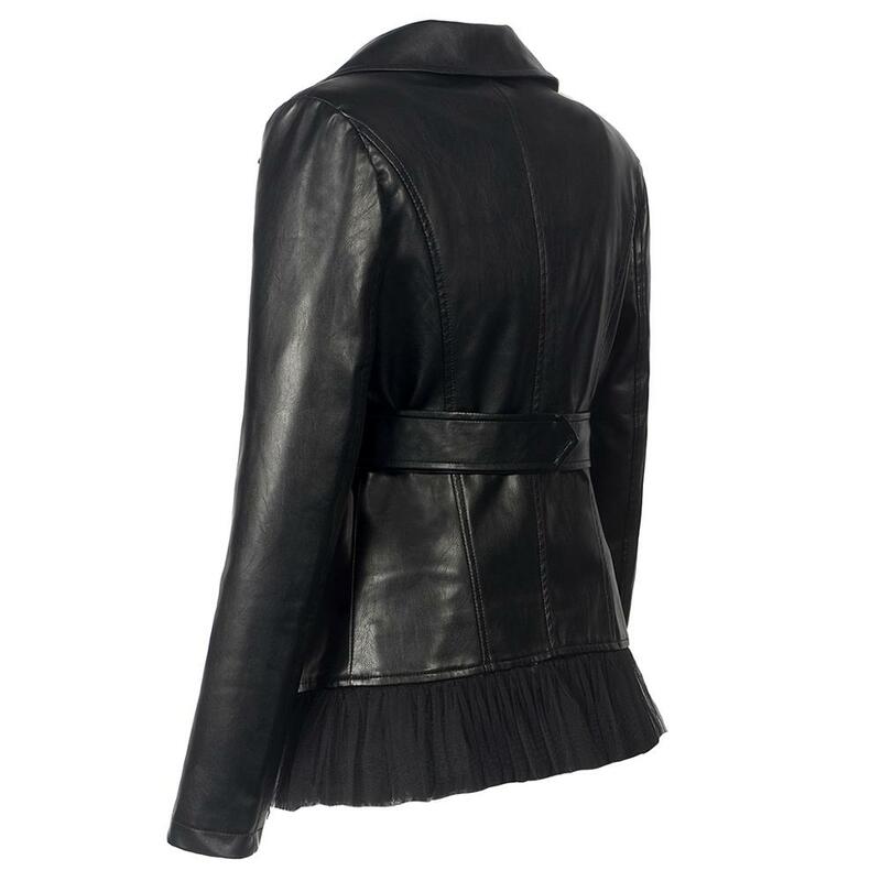 Sx nova jaqueta de couro ecológico feminina, jaqueta feminina de couro sintético macio com cordões e rendas, com zíper, para motocicleta, 2019