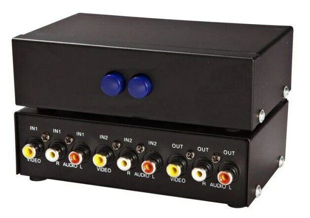 Selector RCA AV de 2 canales, interruptor de Audio y vídeo 2 en 1