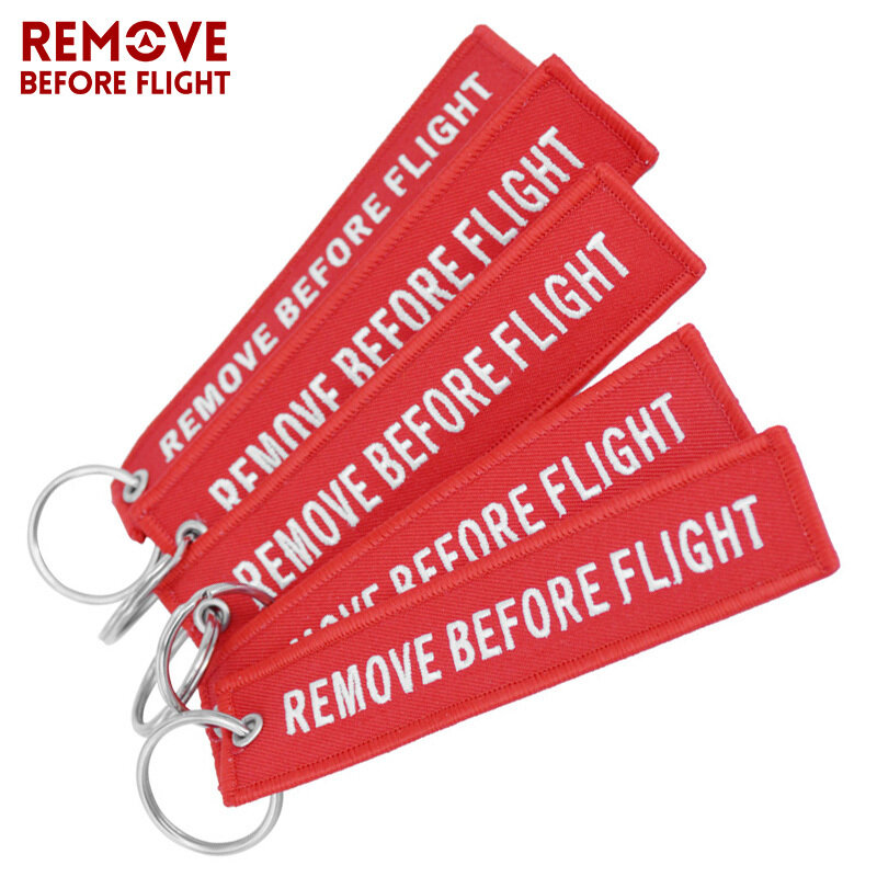Remova antes do voo bordado Keychain, chaveiro vermelho, chaveiro do carro, aviação presentes, motocicleta, 5pcs por lote