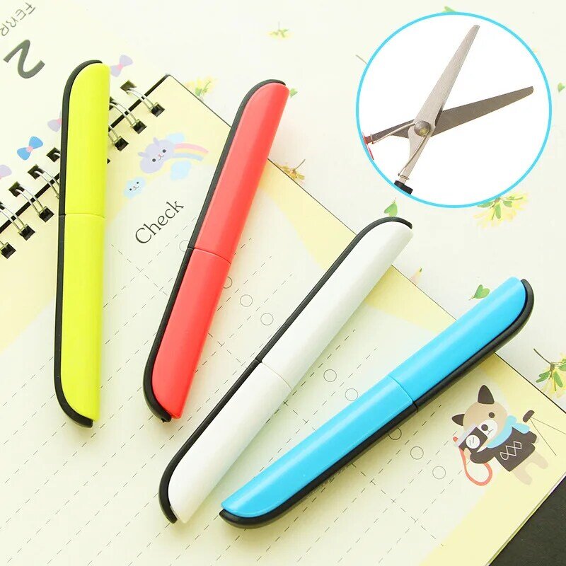 Deli Kawaii Folding Utility Safety Mini Scissors Paper Cutter Student Pocket Cut Tools Stationery Store School Office Supply