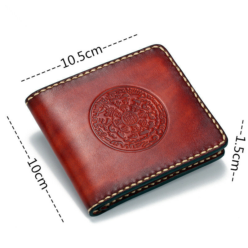 Boyfriend Father Gift Short Cow Leather Wallets Embossing Fold Bag Purses Men Clutch Vegetable Tanned Leather Wallet Card Holder