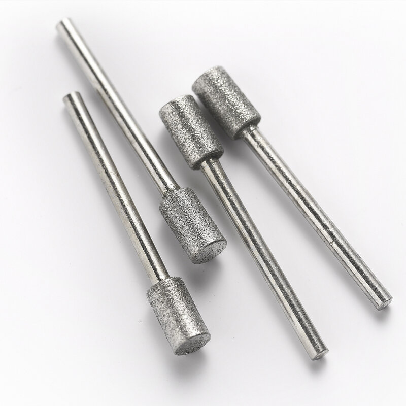 Grit120 3mmx 3mm/4/5/6/8/10mm Cylinder Diamond Grinding Burr Abrasive Bits Polishing Grinding Head Mounted Bits for Dremel