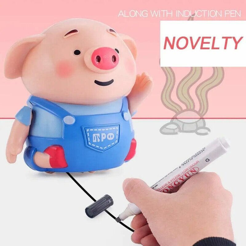 어떤 그려진 라인을 따르십시오 binory 마술 돼지 로봇 펜 가벼운 음악과 유도 돼지 스마트 교육 장난감