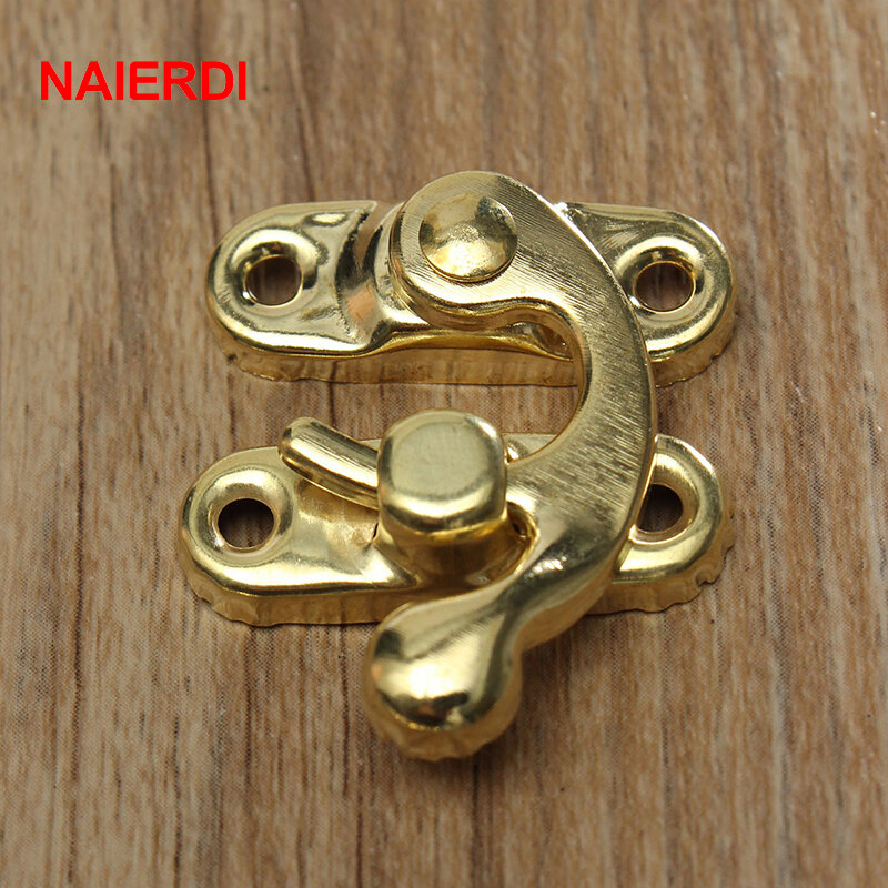 NAIERDI-cerrojo de Metal antiguo pequeño, gancho decorativo, candado de caja de joyería de madera con tornillos, herrajes para muebles, regalo, 10 piezas