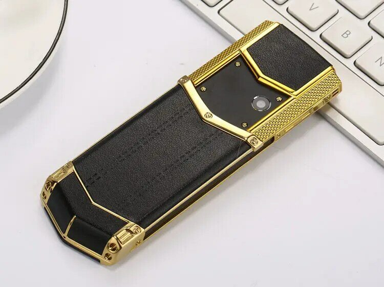 Luxo de metal e couro do telefone móvel, 1,8 "tela, GSM Dual SIM, Dual Standby, Bluetooth, Original, China