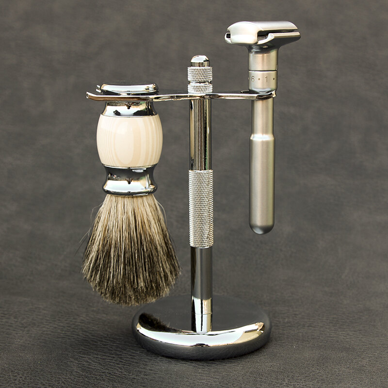 Klasyczna maszynka do golenia z ponad 100% czysta sierść borsuka pędzel do golenia z uchwyt stojak na podwójna krawędź prosta maszynka do golenia