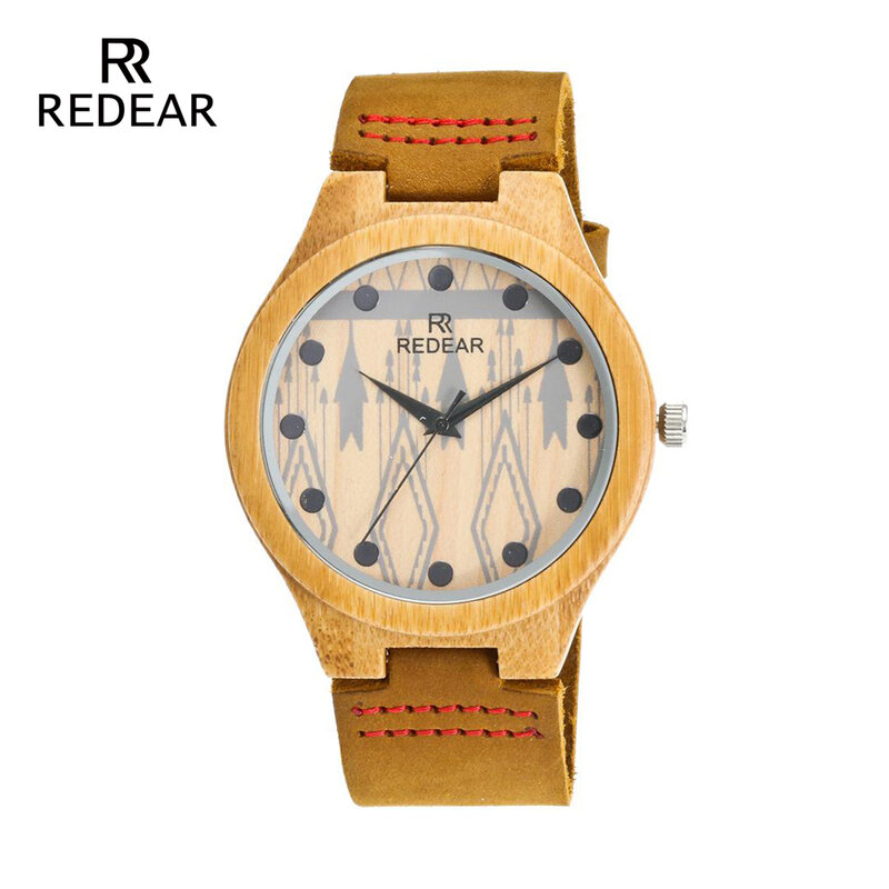 REDEAR Gratis Ongkir OEM Herswatches ไม้ไผ่สีเขียวนาฬิกาผู้หญิง Handmade โบราณนาฬิกาข้อมือ Mens เช่นวันเกิดของขวัญ