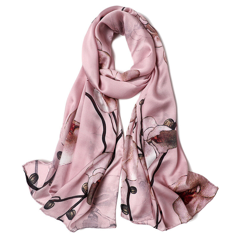 DANKEYISI-bufanda de seda pura para mujer, chal largo enrollado a mano, estampado Floral, chal de seda Natural genuino