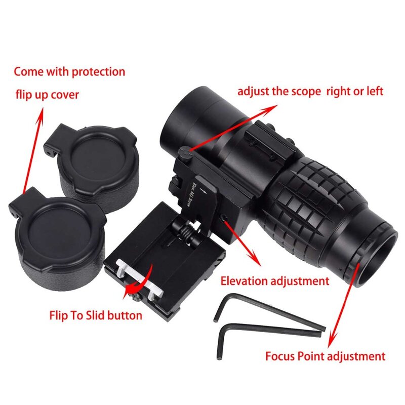 Tactical red dot sight scope 3x Lupa Compacto Vista com Flip UP Side Mount picatinny Rifle Airsoft gun rail mount caça