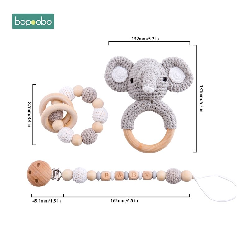 Bopoobo-mordedor de silicona para bebé, cadena de madera para chupete de bebé, cuna, sonajero personalizado, pulsera de chupete, 1 unidad