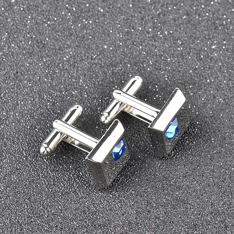 2 Color high quality fashion male French shirt cufflinks Brand cuff buttons square wedding party white/blue crystal cuff links