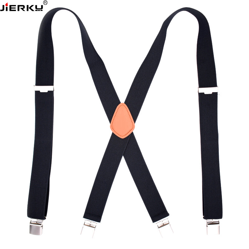 JIERKU Man's Suspenders 4 Clips Outdoor Braces Suspensorio Tirantes Hombre Elastic Strap 2.5*120cm High Quality Father's Gift